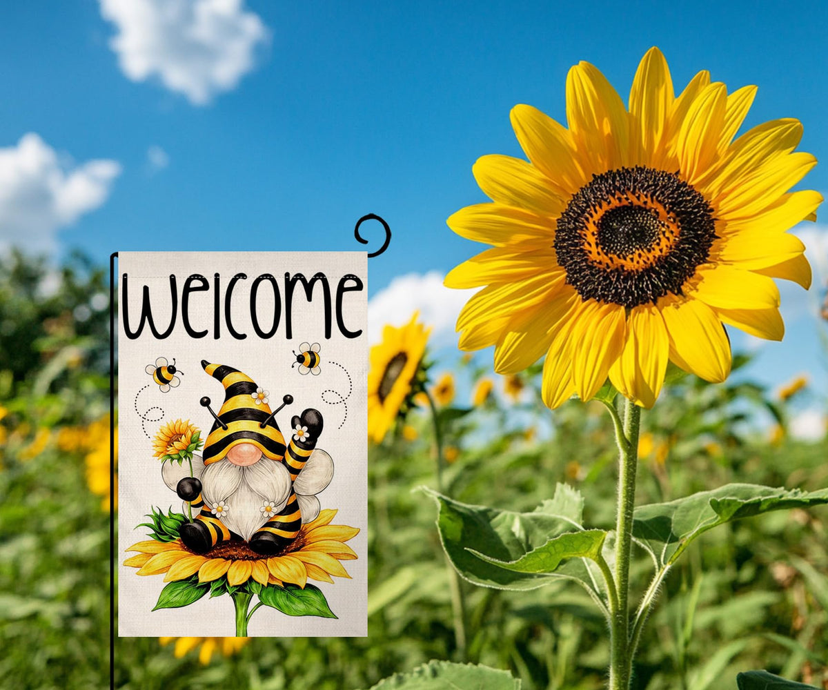 BLKWHT sunflower design flag brightens porches, patios, and entryways.