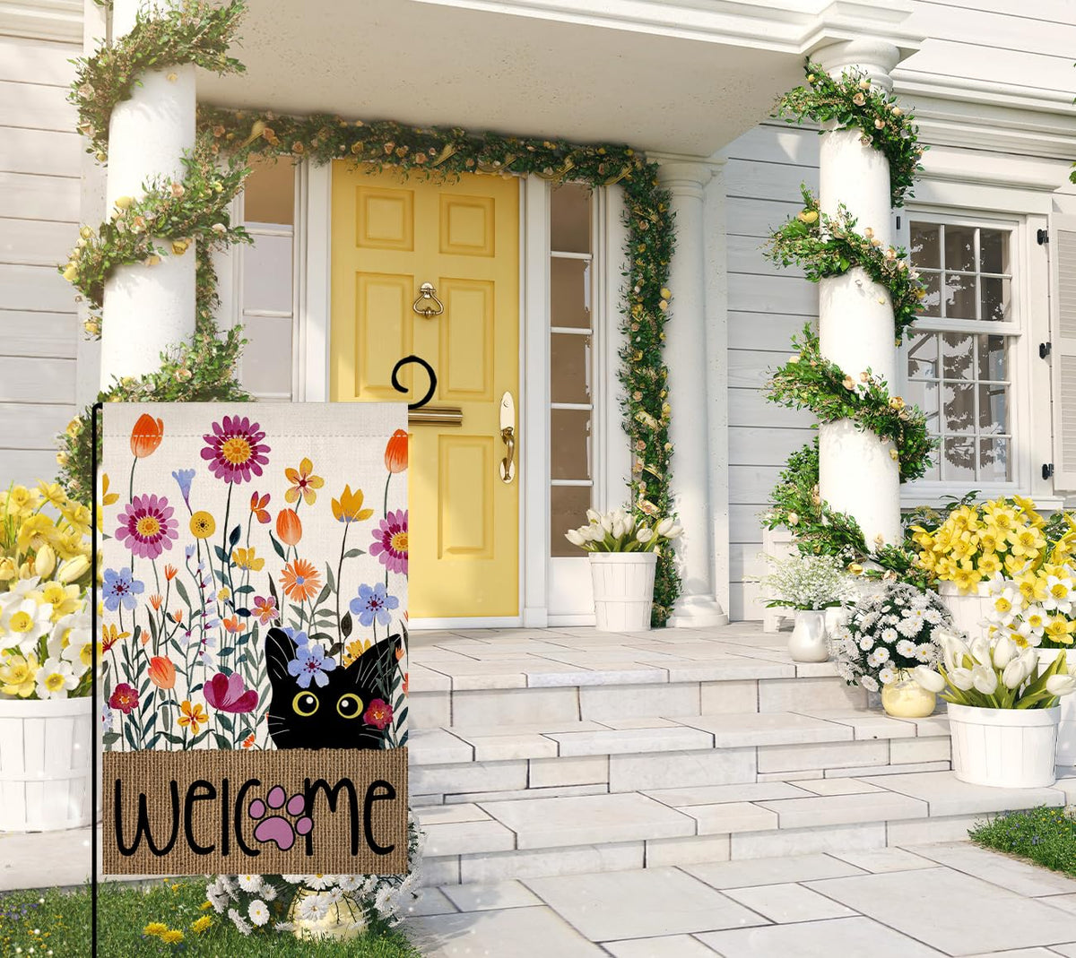 BLKWHT Weather-resistant burlap flag for outdoor weather and fade resistance