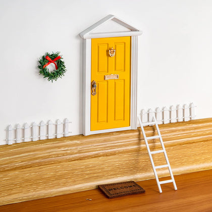 blminiatures wooden yellow fairy door wall mount, a charming desk decor accent.