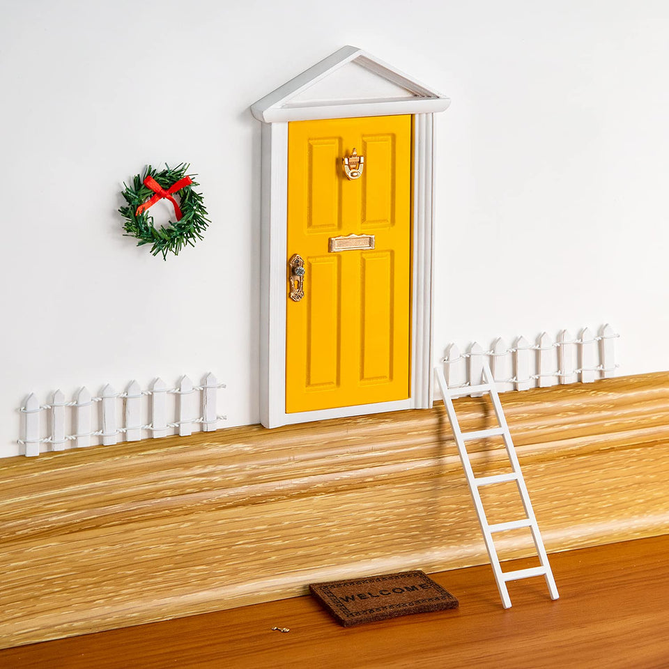 blminiatures wooden yellow fairy door wall mount, a charming desk decor accent.