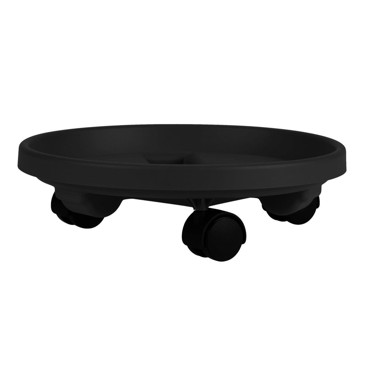 Bloem 12-inch black round planter caddy with wheels for easy indoor-outdoor movement