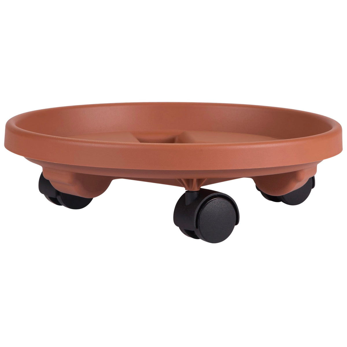 Bloem 14-inch Terra Cotta planter caddy with wheels for smooth indoor and outdoor mobility.