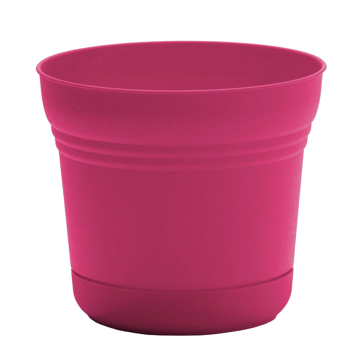 Bloem Saturn planter in fuchsia front view shows vibrant color and easy-care resin for indoor decor
