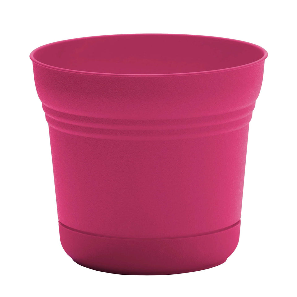 Bloem Saturn planter in fuchsia front view shows vibrant color and easy-care resin for indoor decor
