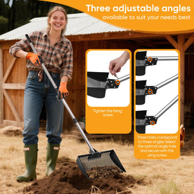 Bloksin 2-in-1 coop scoop and rake shown for versatile waste and bedding removal.