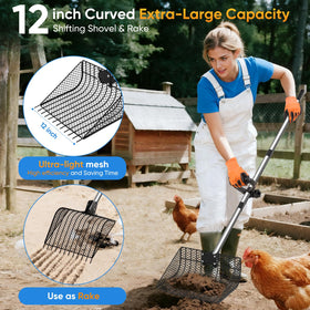Bloksin 3-angle head with adjustable scoop for ergonomic use in different coop layouts.
