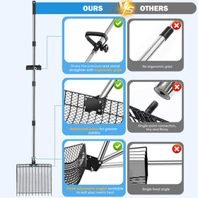 Bloksin 39–66 inch adjustable shaft adapts to various heights for upright sifting.