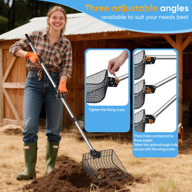 Bloksin ergonomic grip, adjustable-length scoop handle for comfortable use during long coop cleaning.