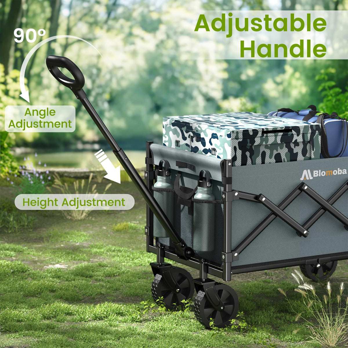 Blomoba collapsible wagon 360-degree wheels glide over terrain