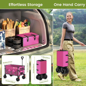 Blomoba wagon front wheels rotate 360 degrees with brakes for secure parking.