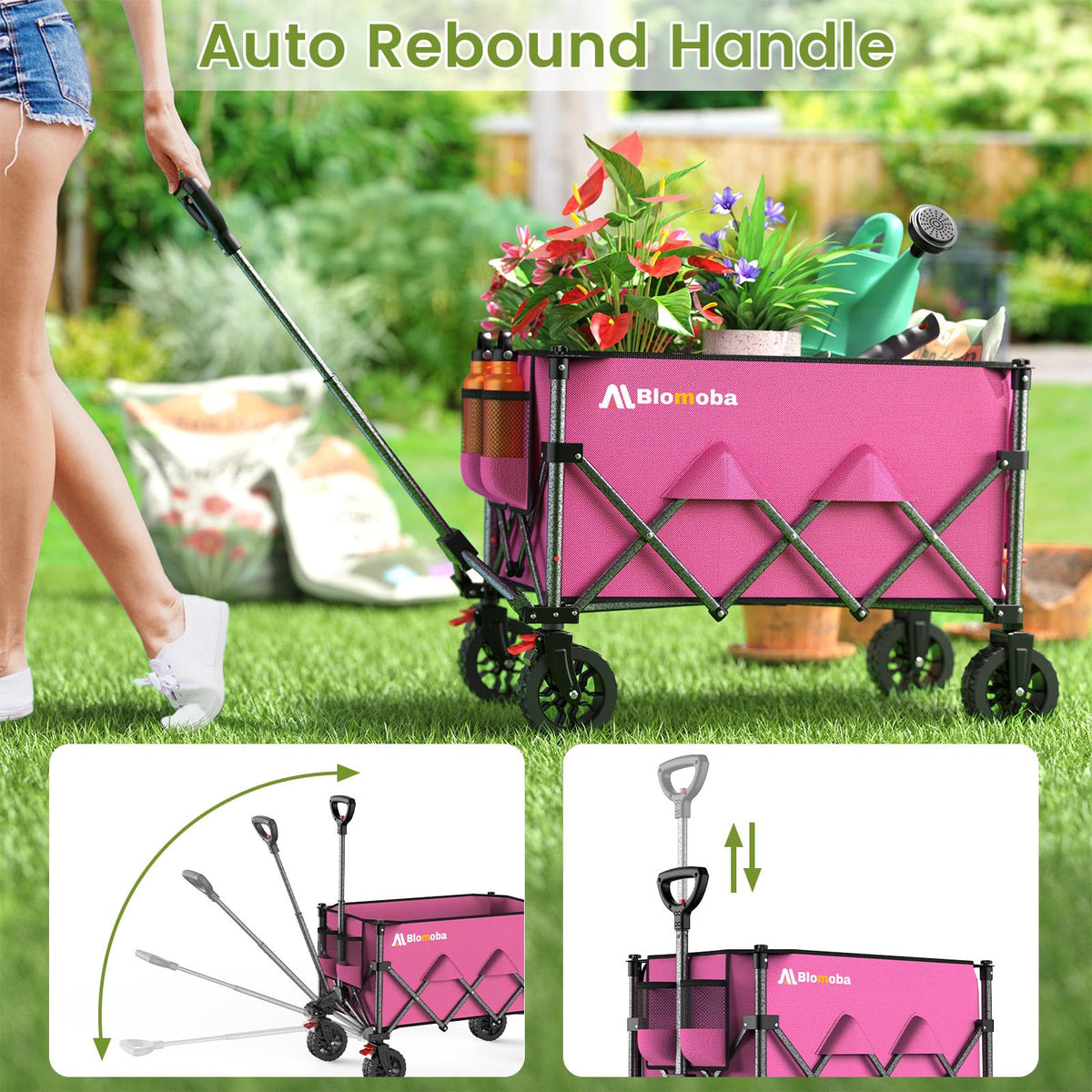 Blomoba carbon steel frame highlights durability and load support.