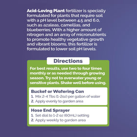 Bloom City acid-loving plant fertilizer garden application demonstrates container and bed use.