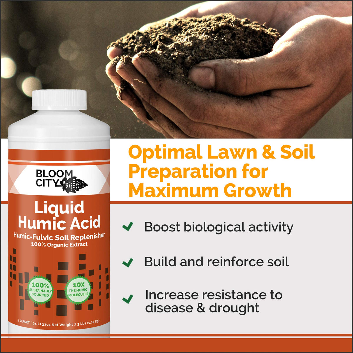 Bloom City Humic Acid lawn application helps improve nutrient uptake and root strength.