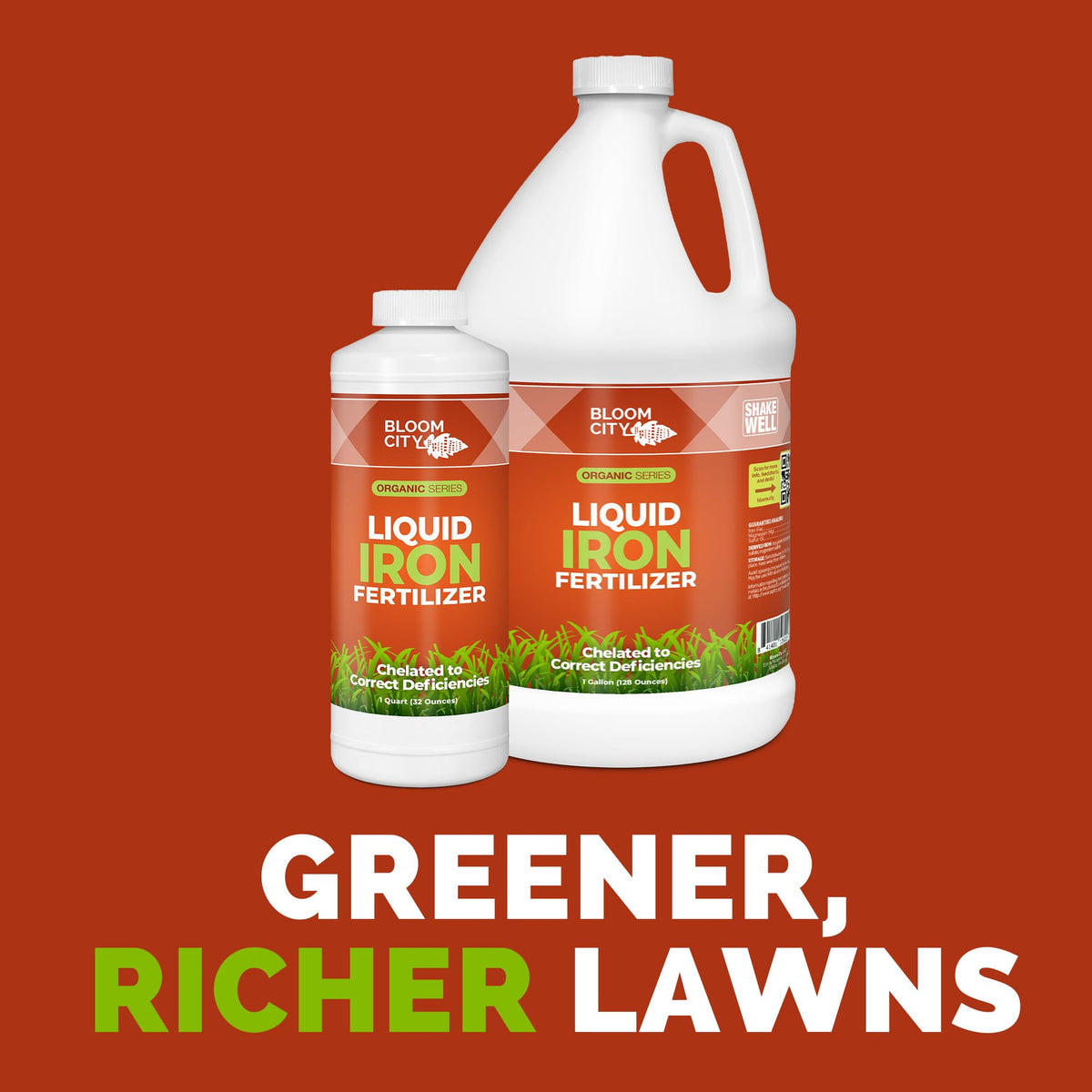 Bloom City chelated liquid iron on a lush lawn creating deeper green color.