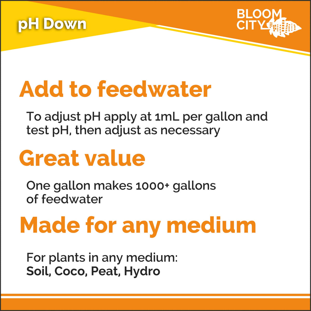 Bloom City pH Down used with container gardens for balanced pH