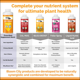 Bloom City pH Down bottle in soil garden setup for correct pH levels