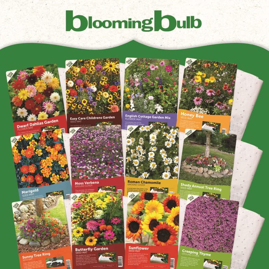BloomingBulb seed mat yields blooms in 7–10 weeks.