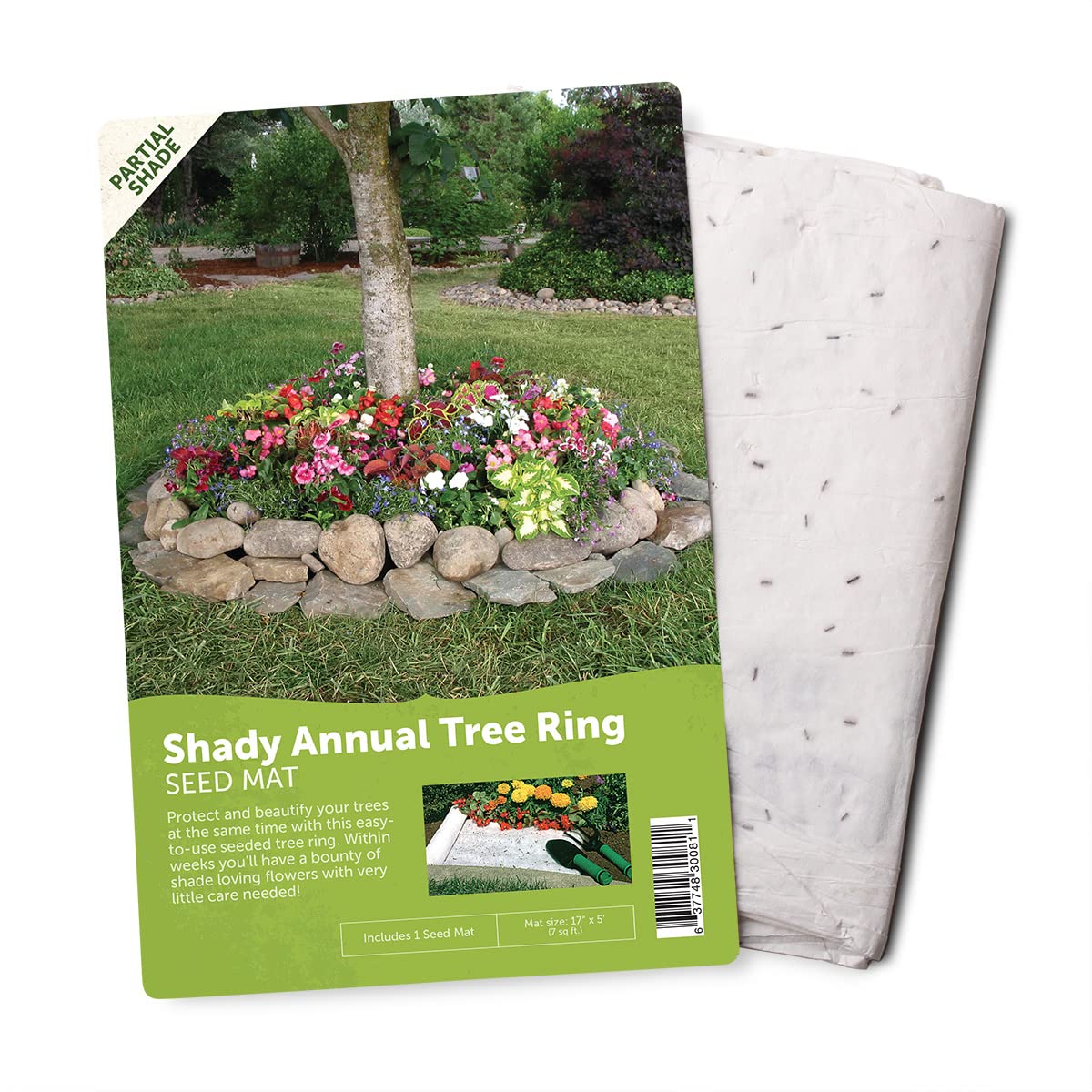 BloomingBulb seed mat for tree rings adds color in partial shade and attracts butterflies.