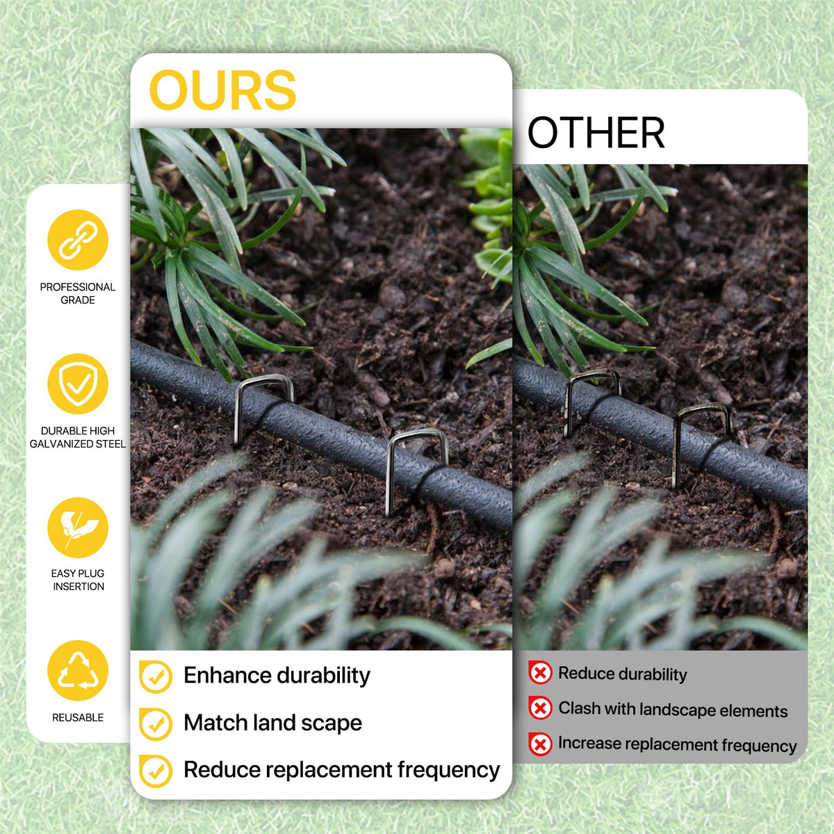 BLOSMIY beveled-tip stakes ease insertion into soil for quick installation.