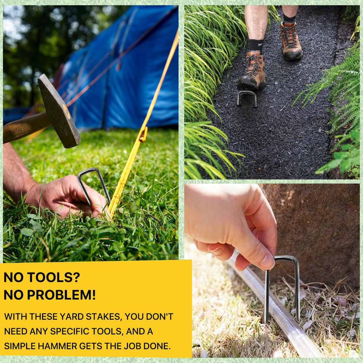 BLOSMIY secure weed barrier fabric and drip lines with reliable ground pins.