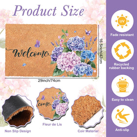 Blosssound butterfly-hydrangea pattern mat showcases natural coir texture and durability