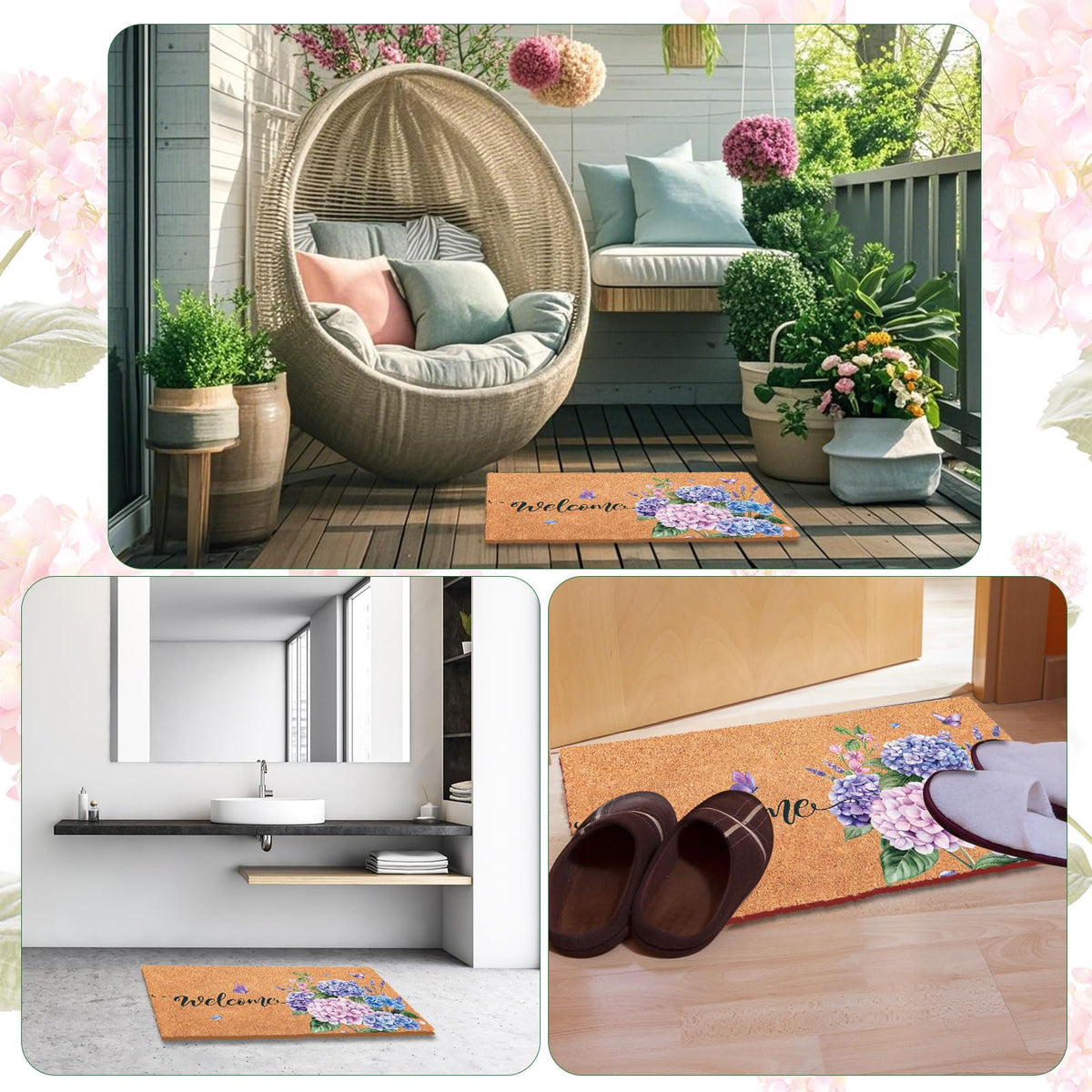 Blosssound front-door hydrangea mat suitable for indoor and outdoor spaces