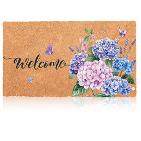 Blosssound hydrangea coir doormat with welcome butterflies enhances entryway