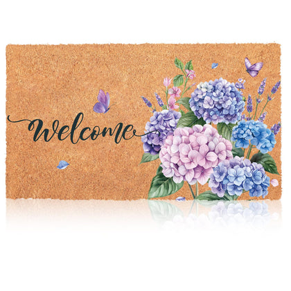 Blosssound hydrangea coir doormat with welcome butterflies enhances entryway