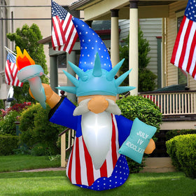 BLOWOUT FUN 5ft Liberty gnome inflatable, eye-catching Independence Day yard decor.