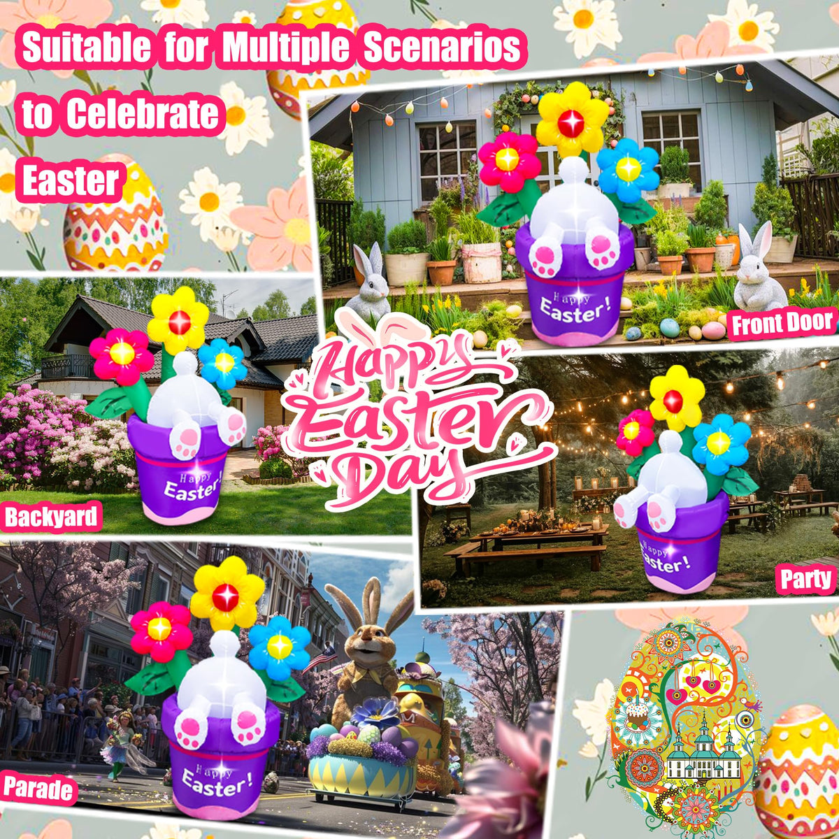 BLOWOUT FUN 6ft Easter décor for eye-catching yard displays.