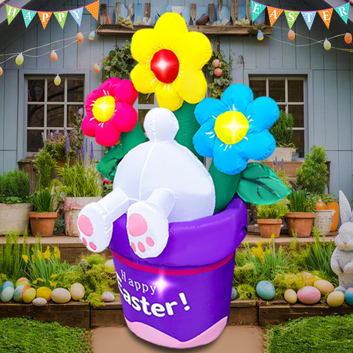 BLOWOUT FUN outdoor inflatable decor suitable for patios and lawns.