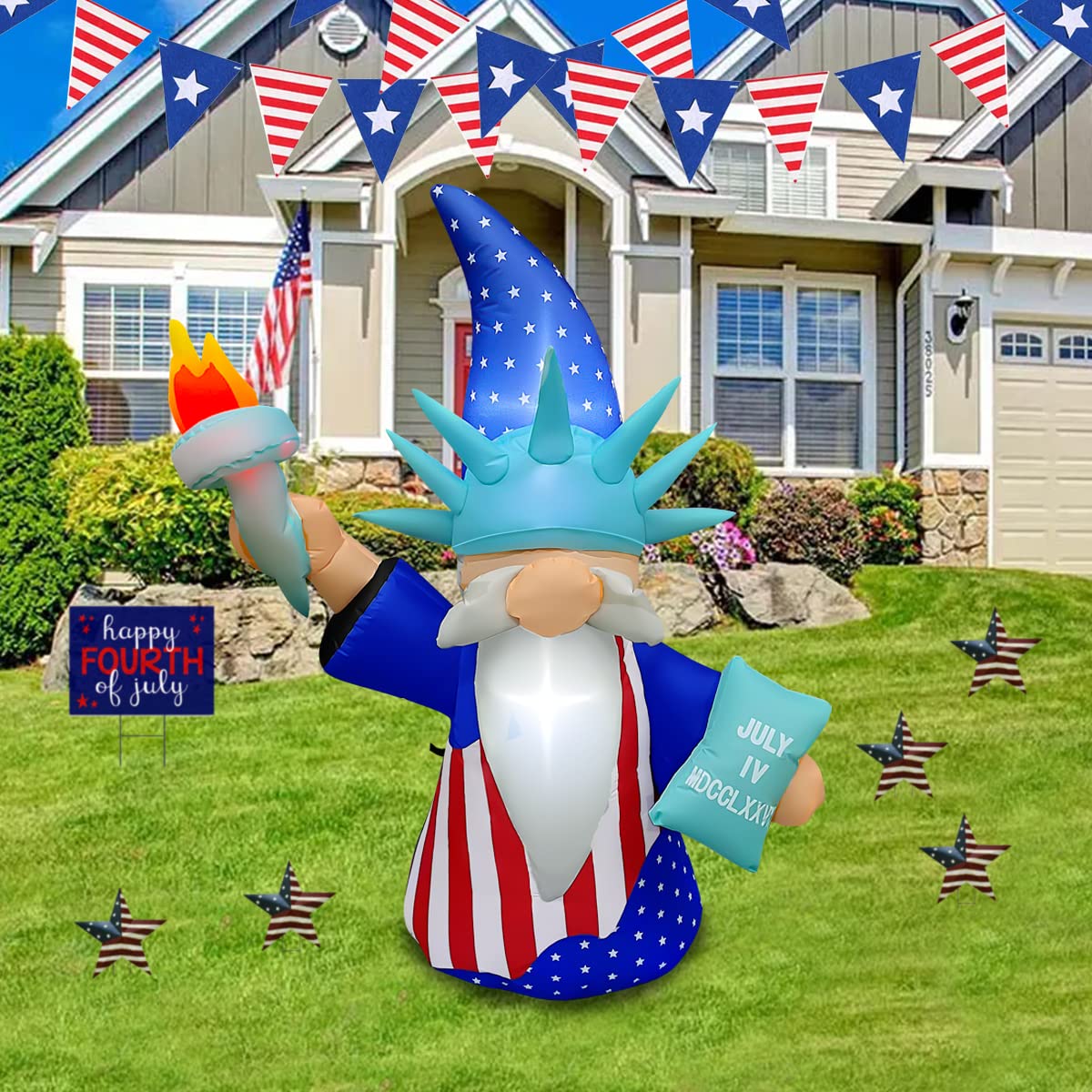 BLOWOUT FUN waterproof polyester inflatable, durable for outdoor 4th of July displays.