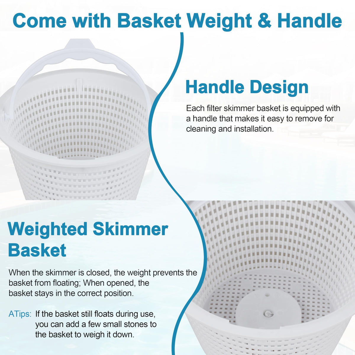 8.3-inch top diameter provides a snug fit in standard skimmer openings.