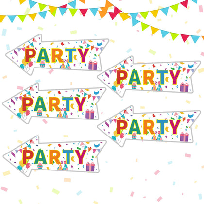 BLSUREFYX party sign arrows, 14.4 x 5.6 inches, double-sided for clear outdoor directions.