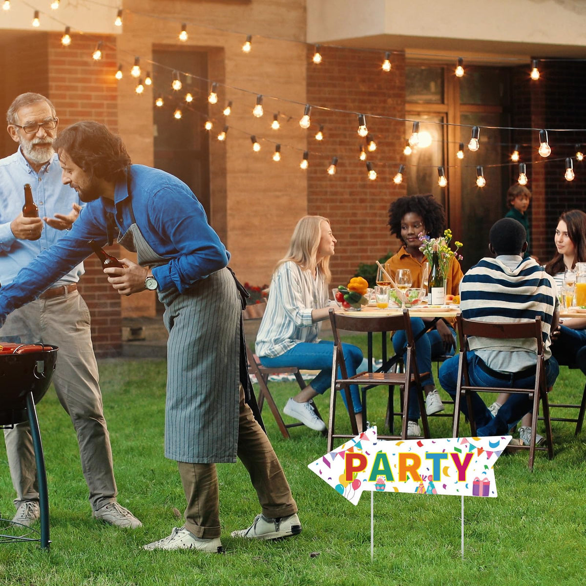 BLSUREFYX yard sign with stakes included, durable for outdoor parties.