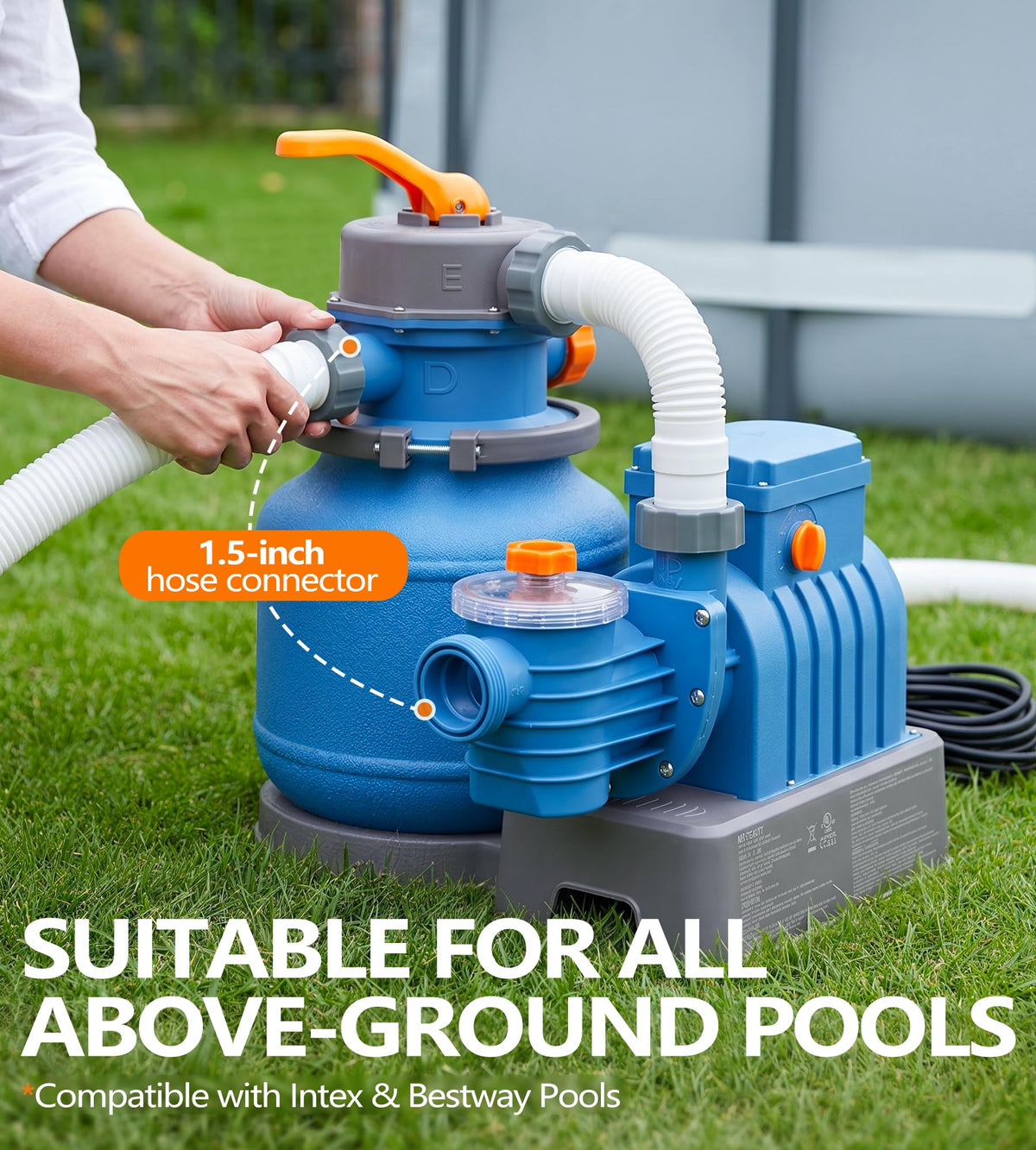 BluClear 2500 GPH pump 6-way valve offers versatile filtration options.