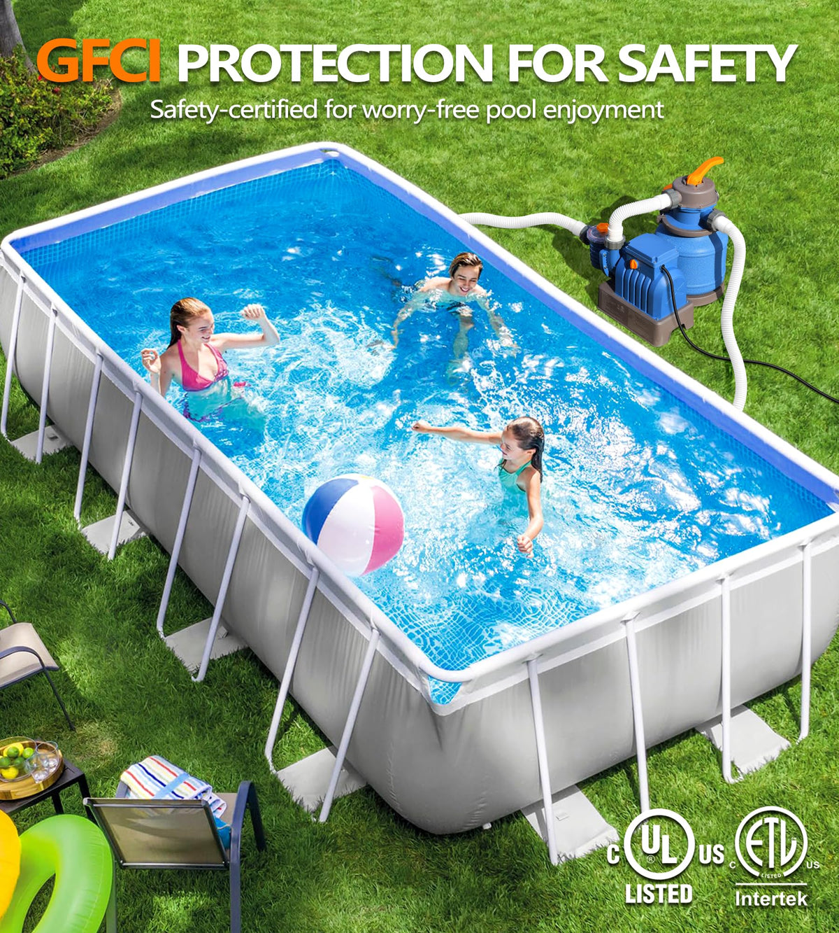 BluClear 2500 GPH pump backwash mode helps debris removal.