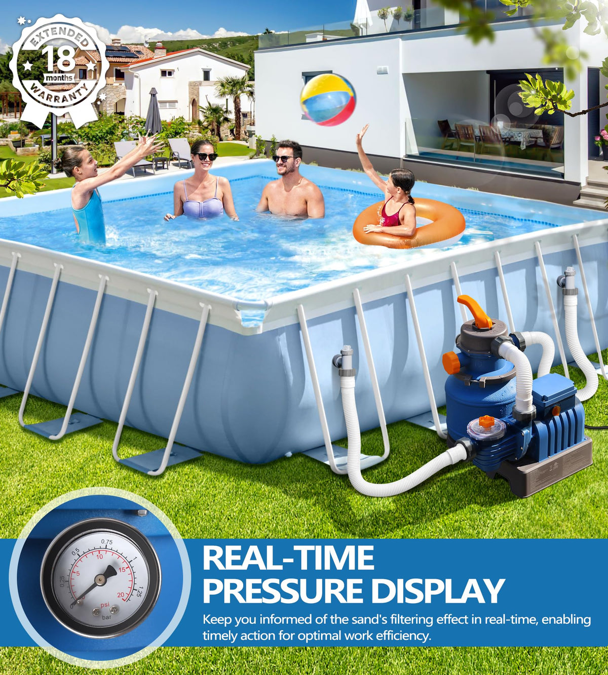 BluClear 2500 GPH pump in-use scene with sparkling water.