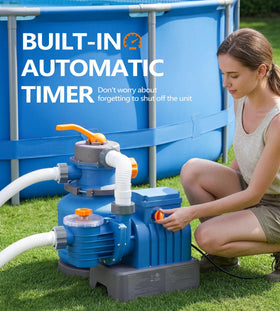 BluClear 2500 GPH pump side view shows compact footprint for deck installations.