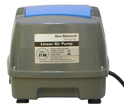 Blue Diamond Enviro ET80 front view with compact aluminum chassis for efficient pond aeration