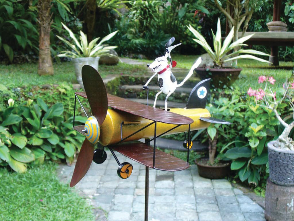 Blue Handworks Spike Dog Aviator Whirligig back view, kinetic sculpture that moves with the breeze