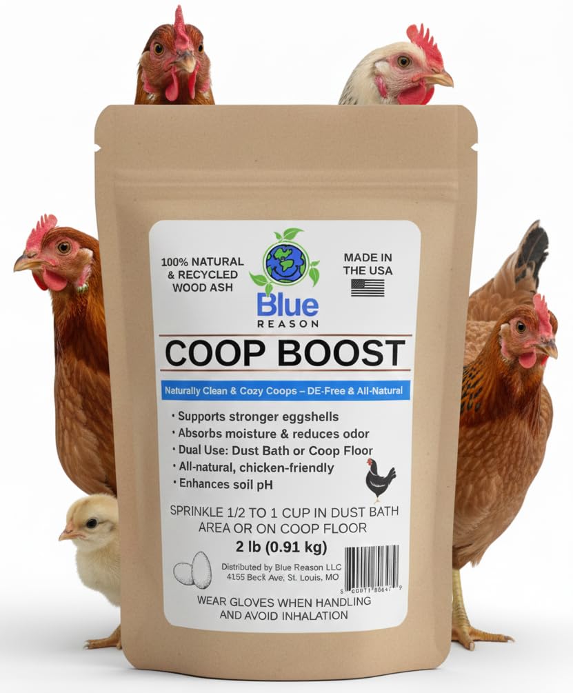 Blue Reason Coop Boost wood ash bag for moisture and odor control in chicken coops.