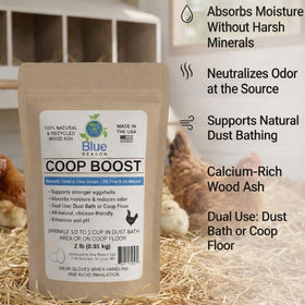 Blue Reason Coop Boost spread on coop floor to absorb moisture and keep bedding drier.
