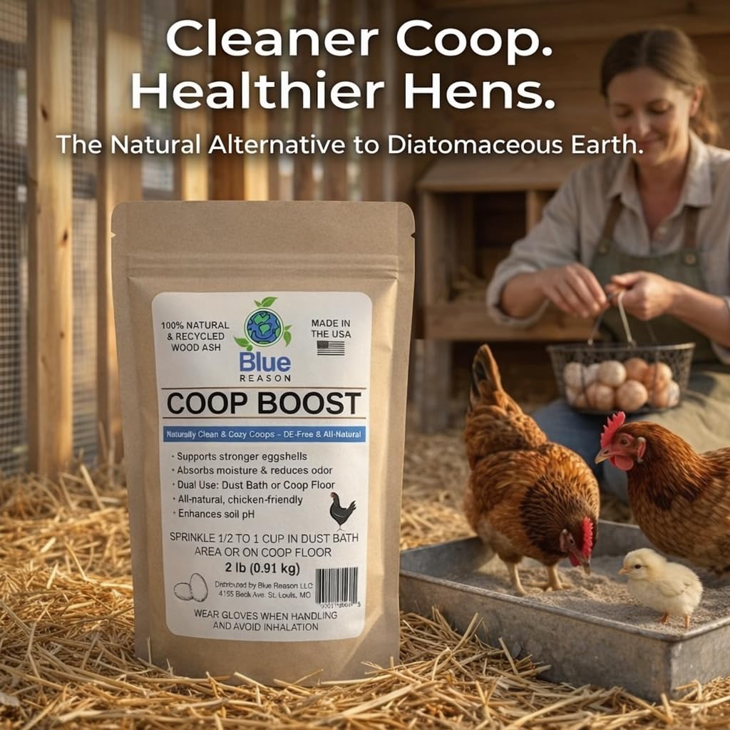 Blue Reason Coop Boost dust bath powder supports natural feather care.