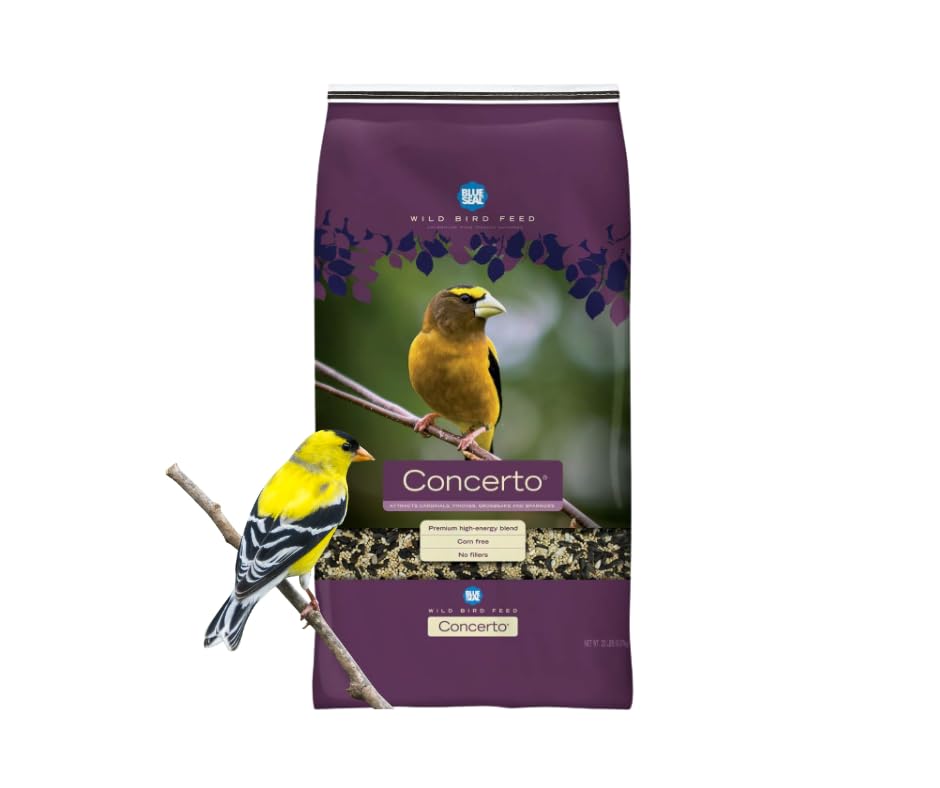 Blue Seal Concerto packaging shows premium corn-free blend for energized wild birds
