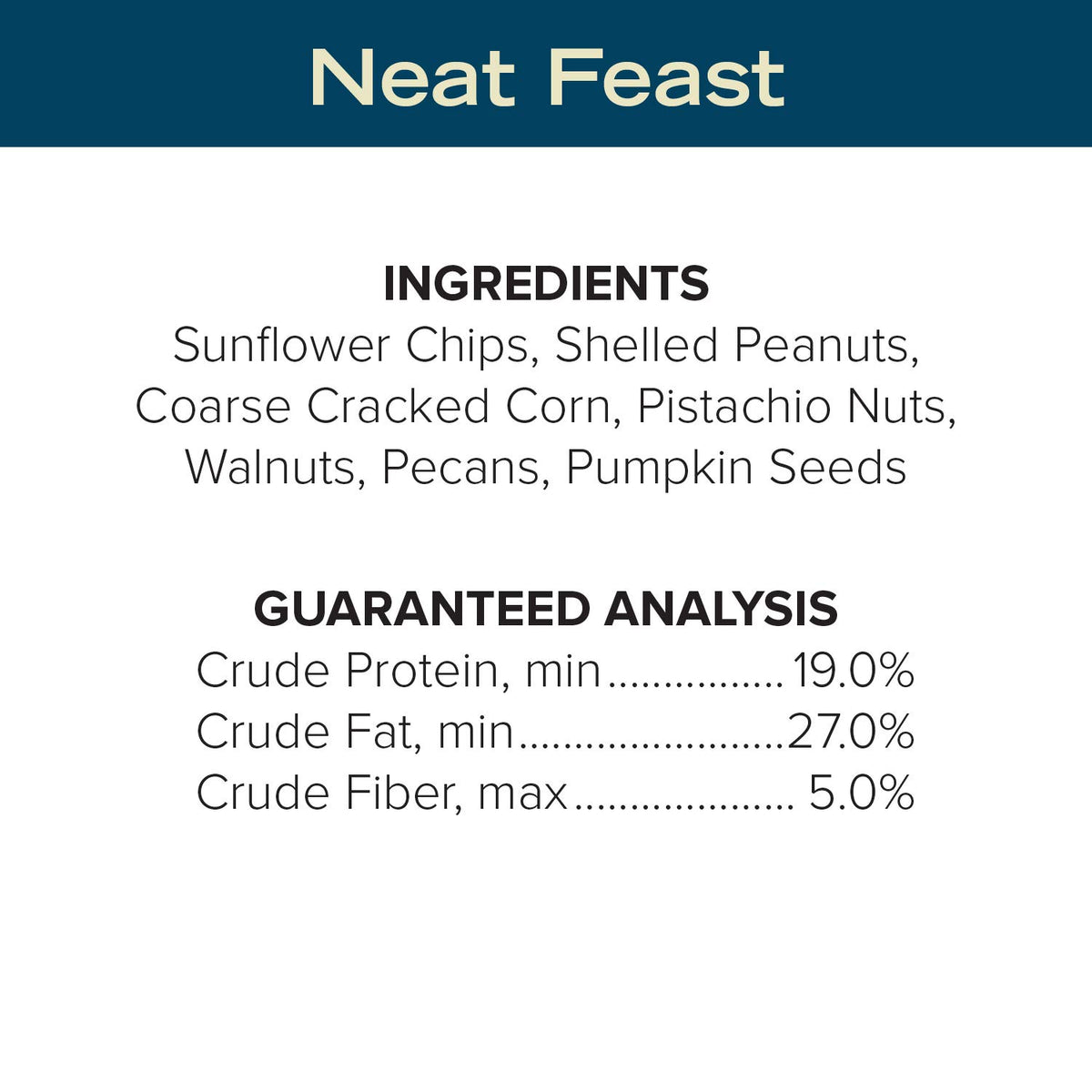 Blue Seal Neat Feast ingredients showing seeds and nuts for birds.