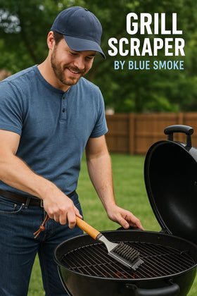 Blue Smoke Grill Brush on grill grate demonstrates universal compatibility.