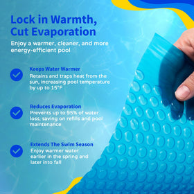 Blue Wave 5-year warranty label on pool cover for peace of mind