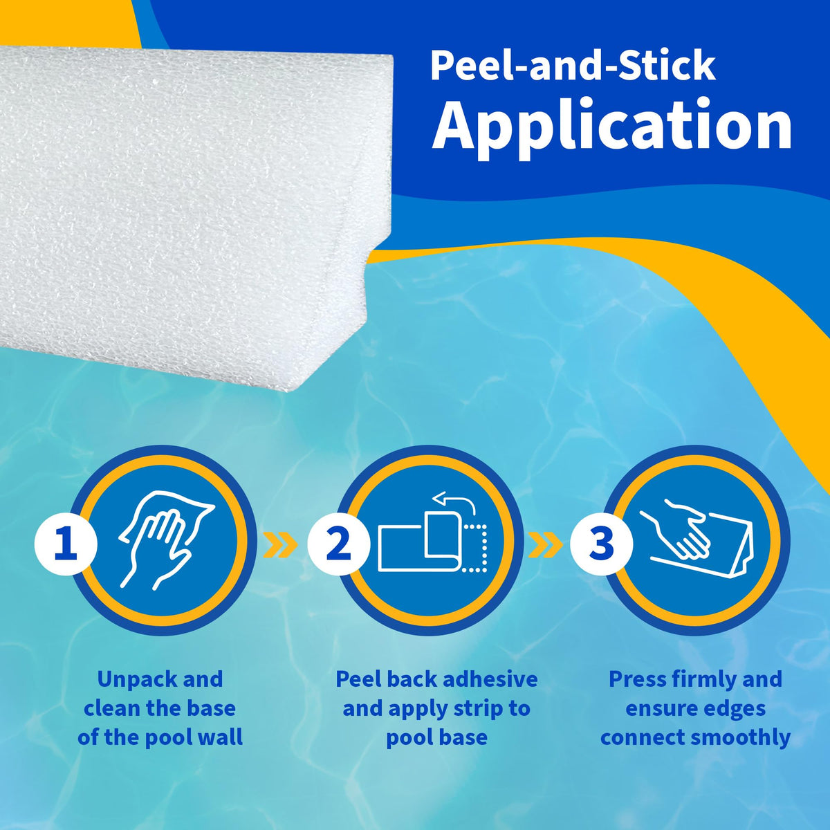 Blue Wave cove installs quickly with peel-and-stick backing for tool-free setup.
