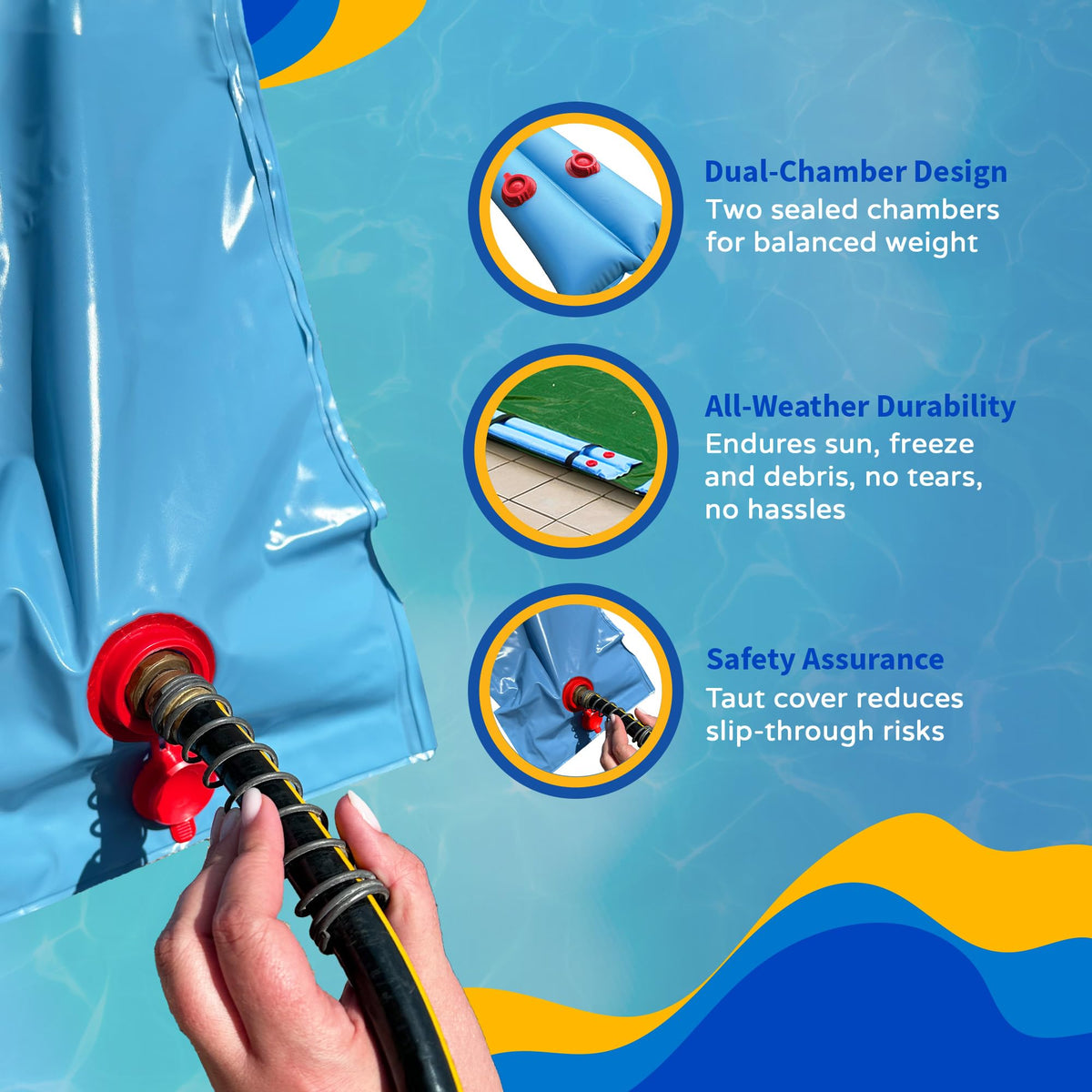 Blue Wave universal compatibility fits solid, mesh, or hybrid covers.